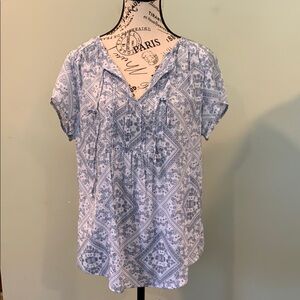Como Vintage Blue and White Short Sleeve Blouse Top Women’s Large